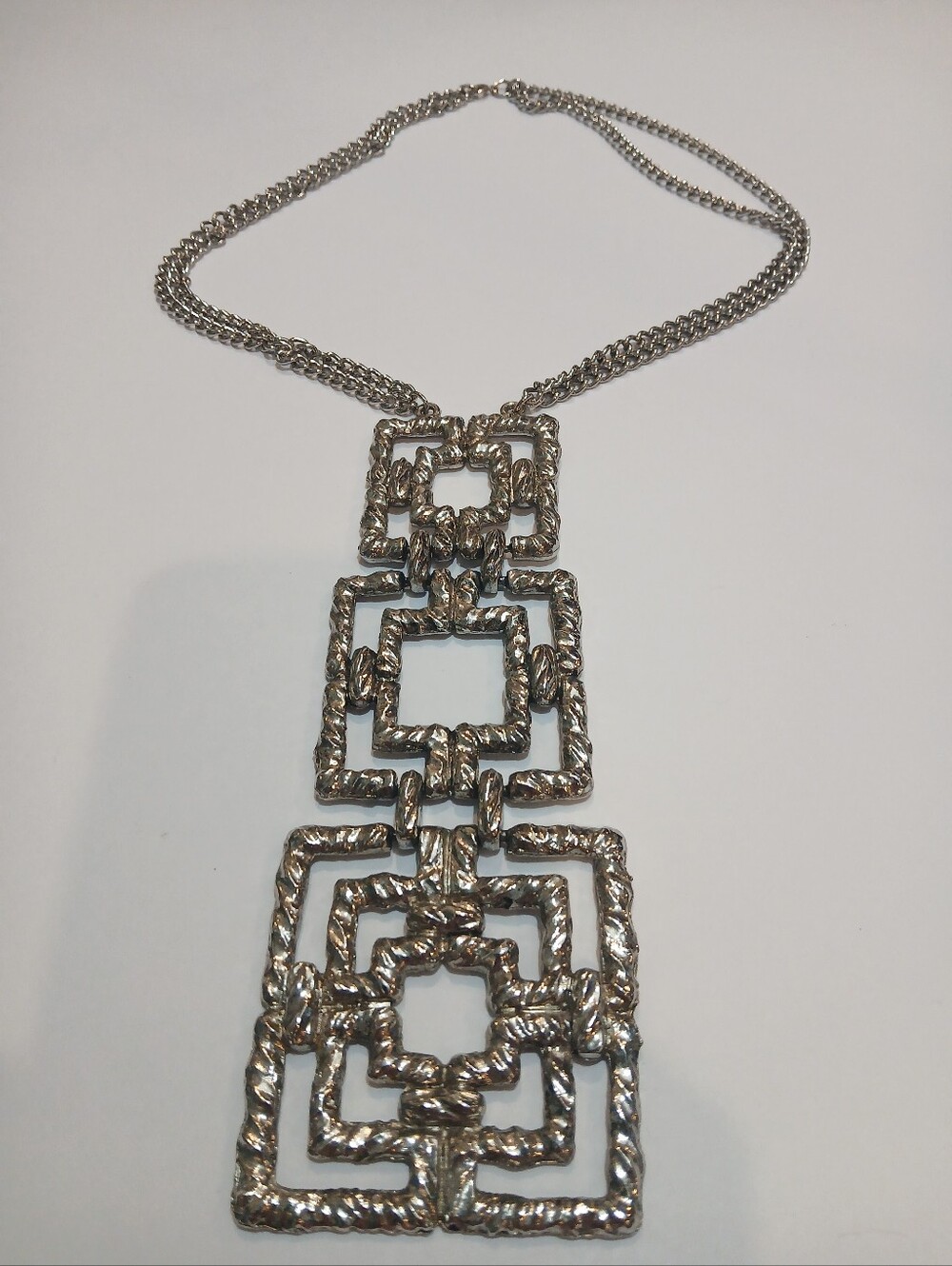 Vintage Massive Silver Tone Chunky Brutalist Geometric Statement Necklace